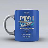Thumbnail for Cessna 180J Skywagon design on blue ceramic mug, double-side print
