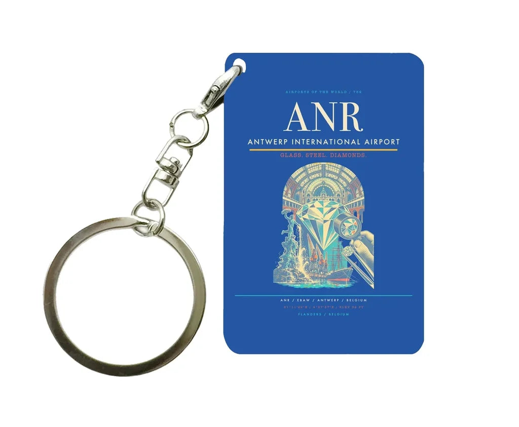 Antwerp International Airport (ANR) design on blue key chain