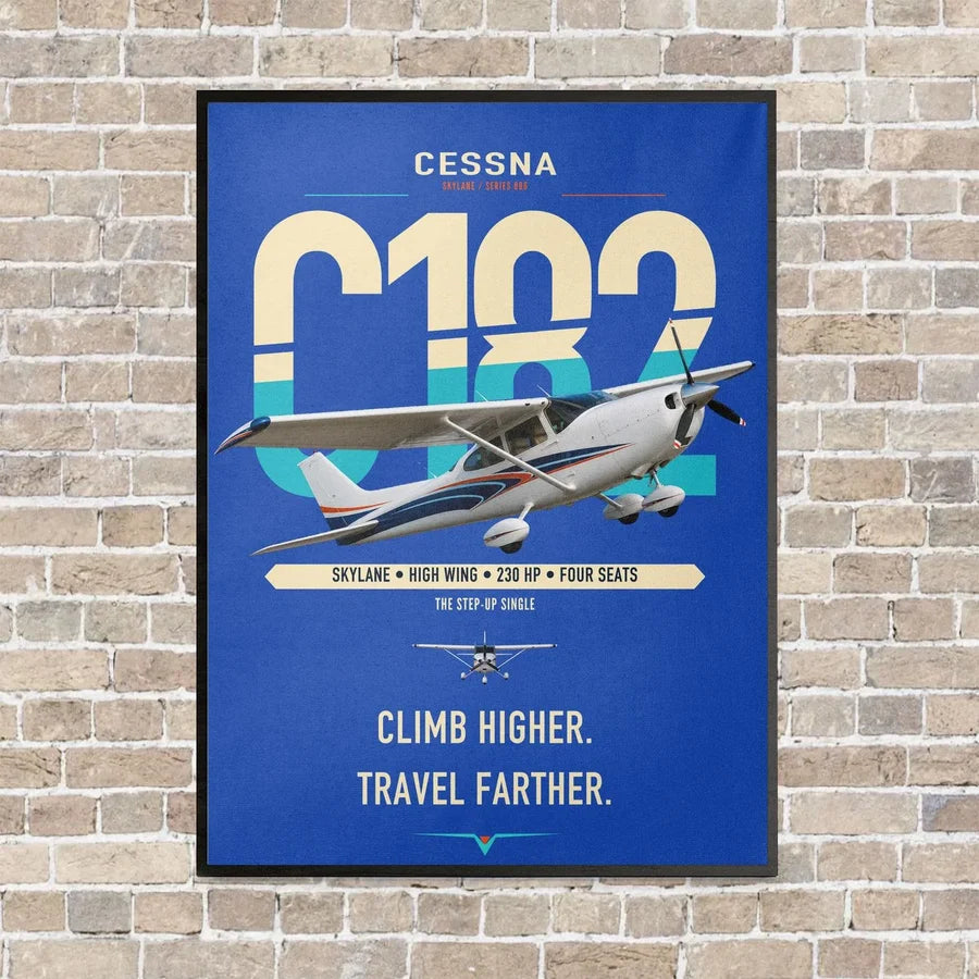 Cessna 182 Skylane vertical canvas print - framed - blue background