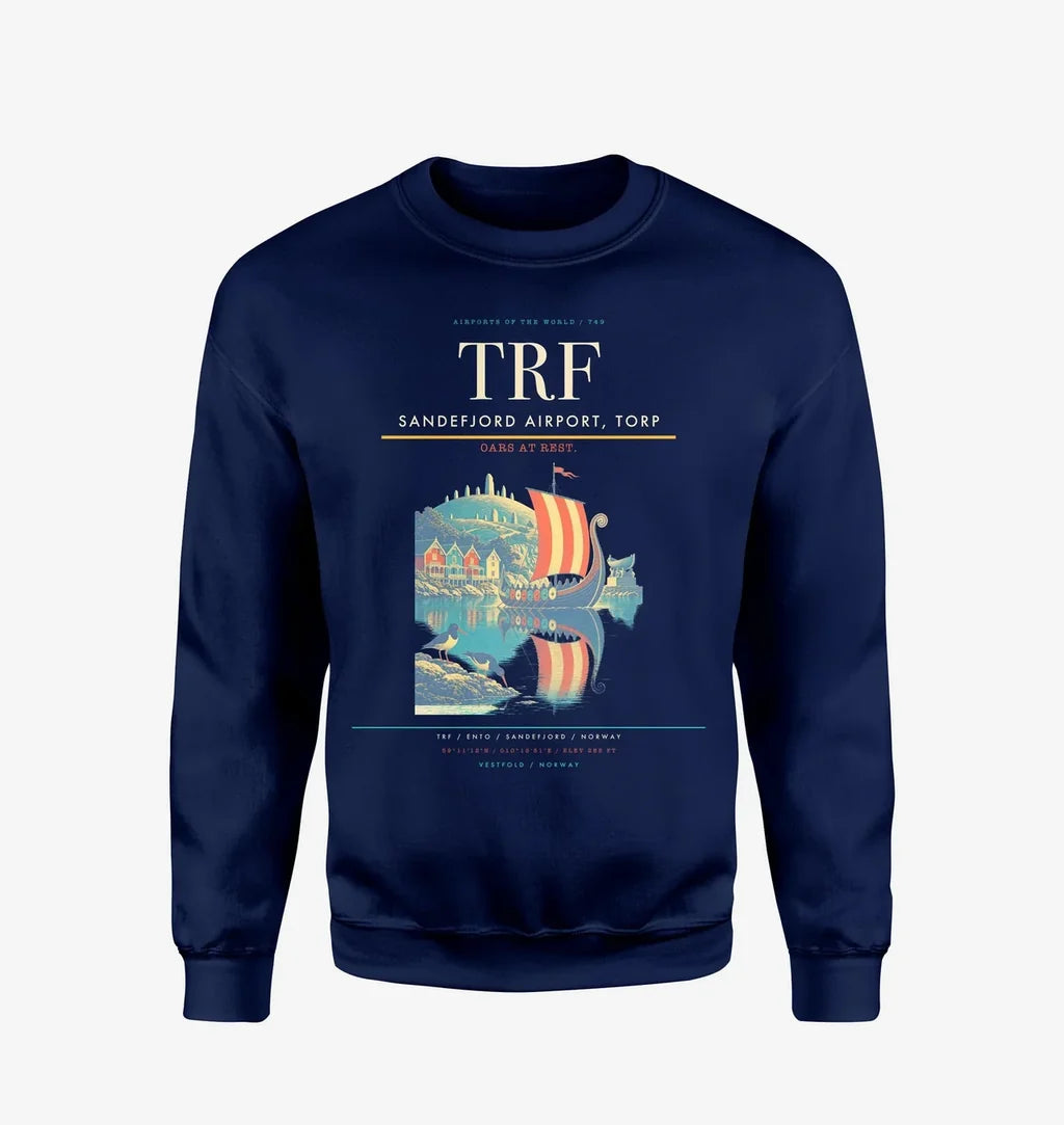 Sandefjord Airport, Torp (TRF) design on navy blue sweatshirt