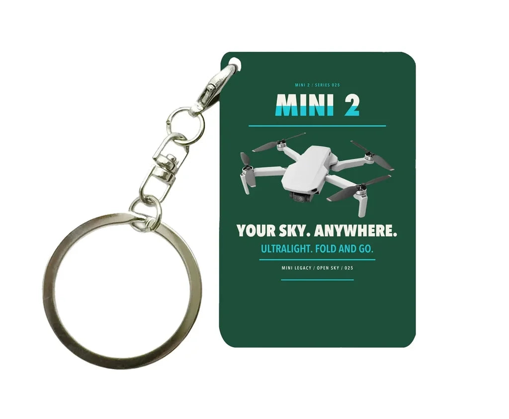 DJI Mini 2 Key Chain design on dark green key chain