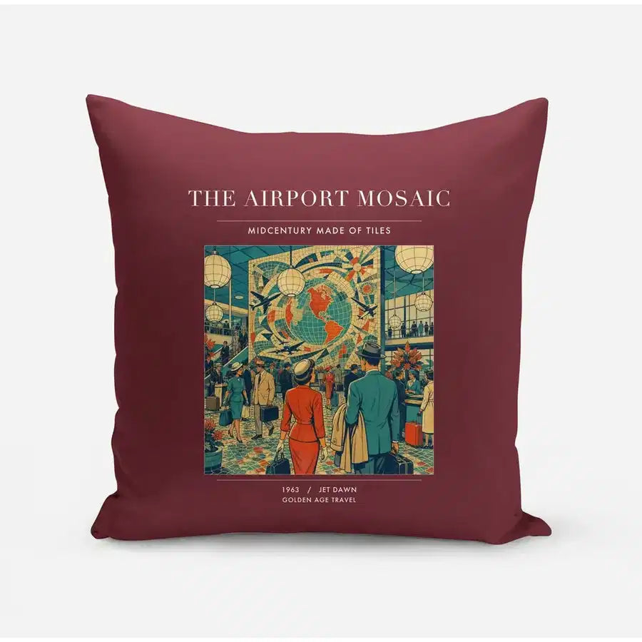 VINTAGE G4132 - The Airport Mosaic - Designed Pillows design on darkred