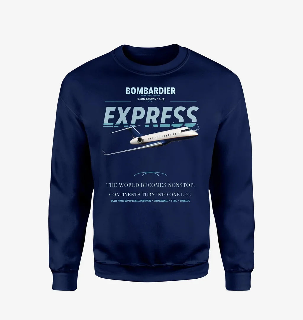 Bombardier Global Express design on navy blue sweatshirt