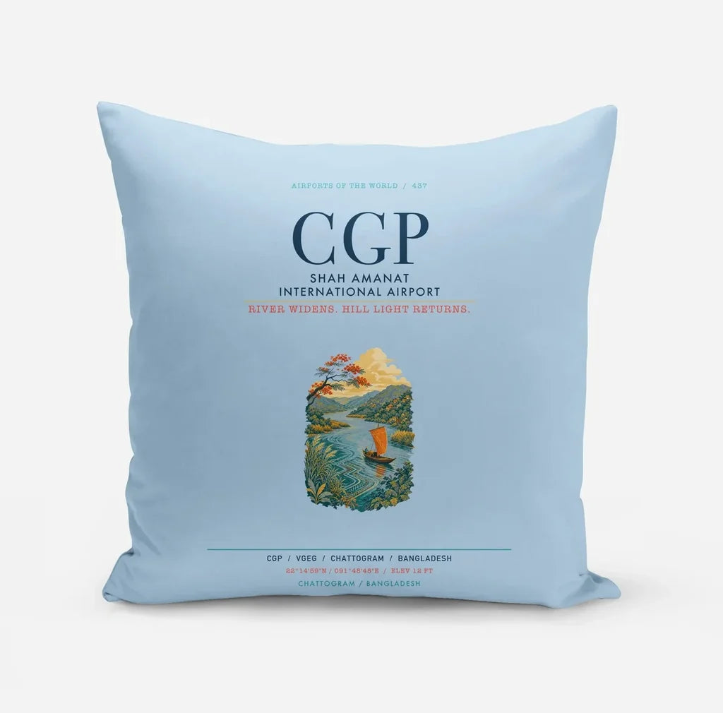 Shah Amanat International Airport Chattogram (CGP) design on light blue pillow