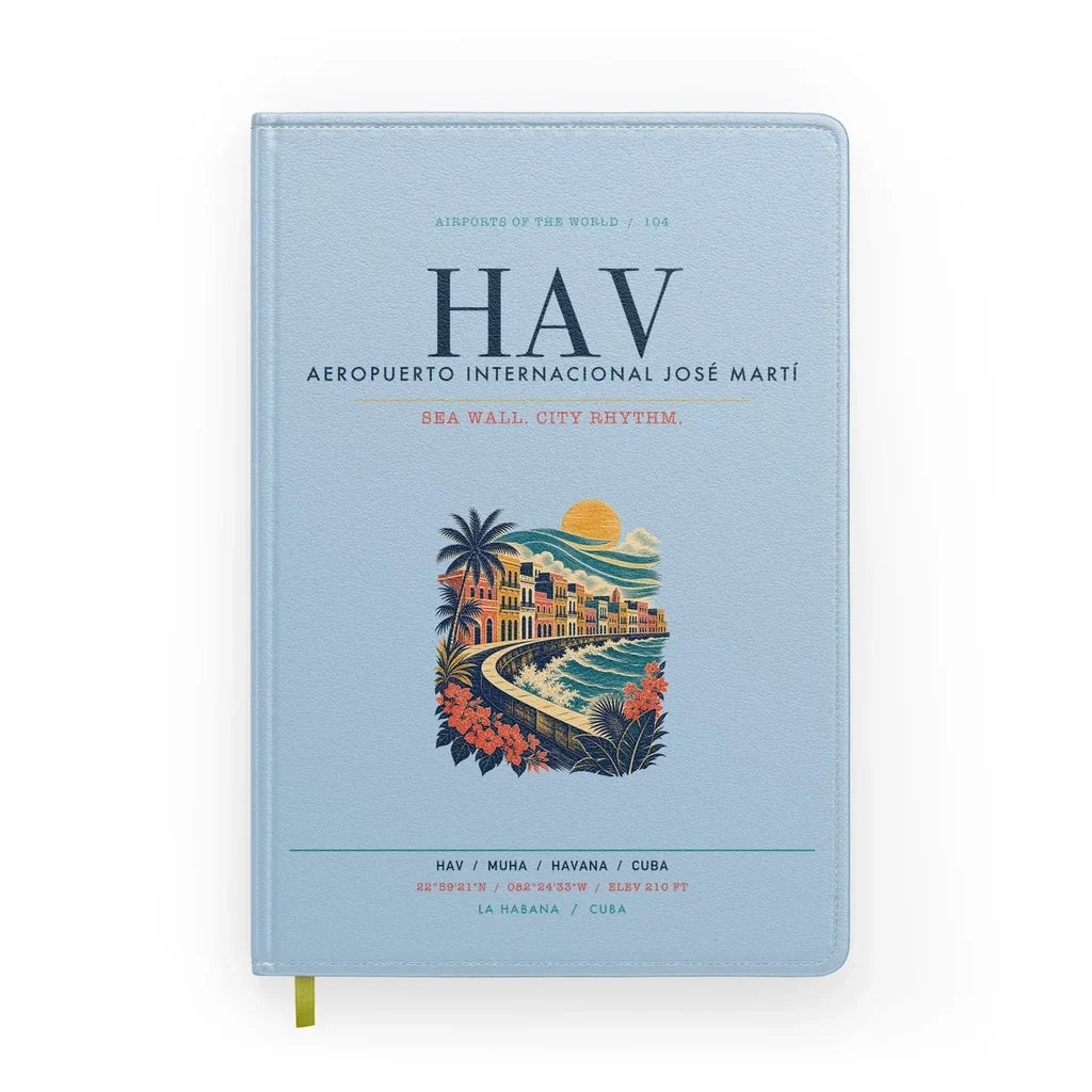 Havana José Martí International Airport (HAV) design on light blue notebook