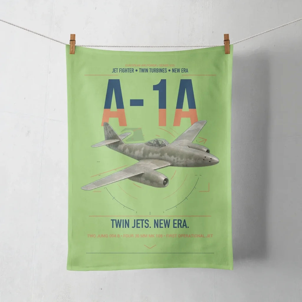 Messerschmitt Me 262A-1a design on light green towel