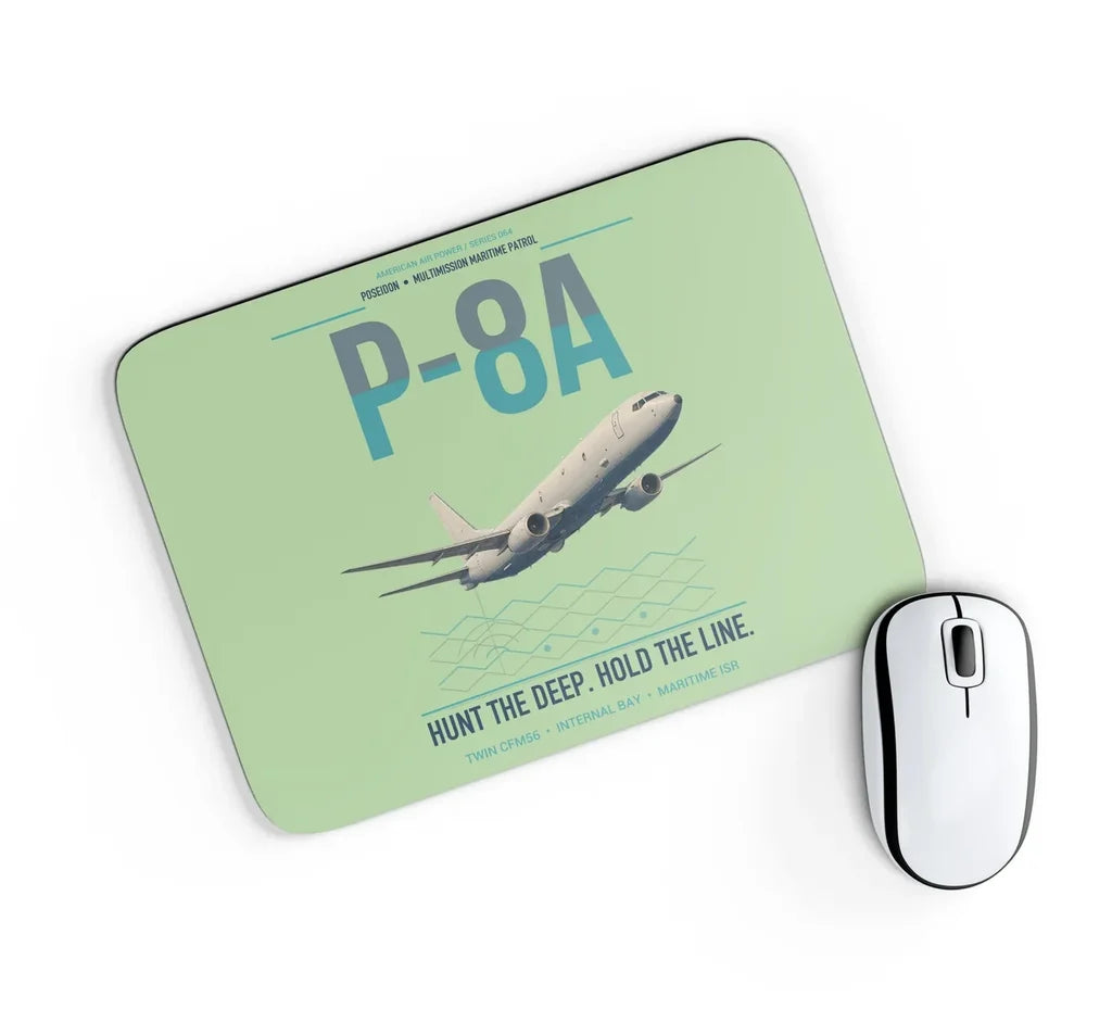P-8A Poseidon design on light green rectangle mouse pad