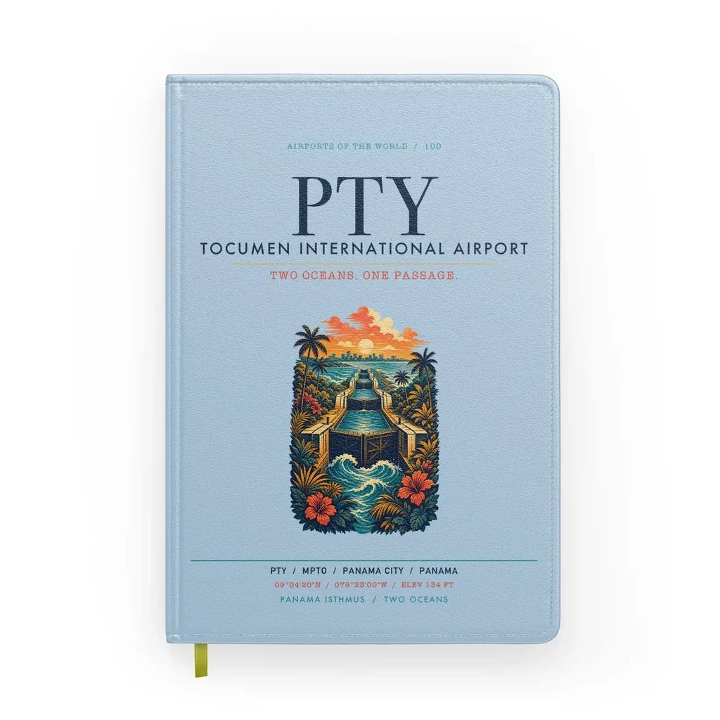 Panama City Tocumen International Airport (PTY) design on light blue notebook
