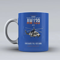 Thumbnail for Leonardo AW139 design on blue ceramic mug, double-side print