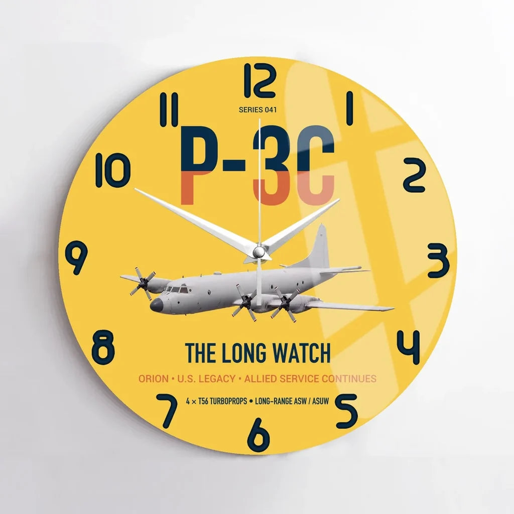 P-3C Orion design on yellow no frame wall clock