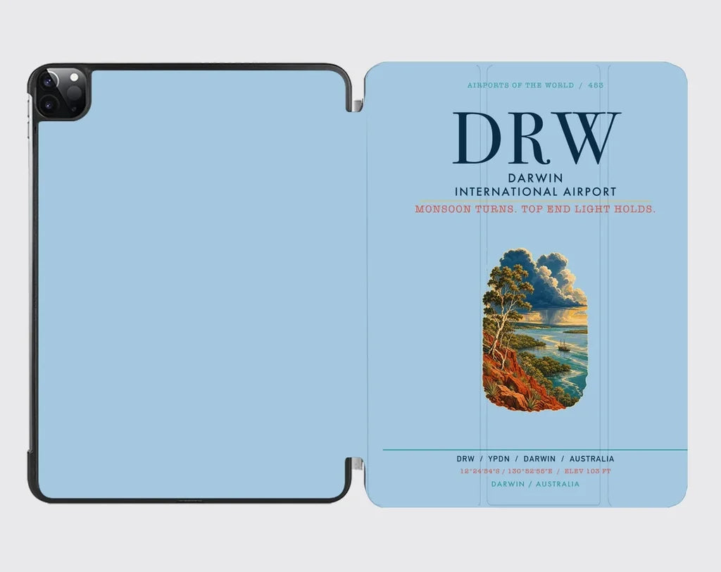 Darwin International Airport (DRW) design on light blue ipad tablet case