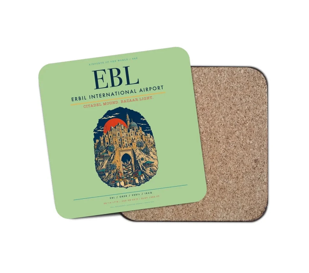 Erbil International Airport (EBL) design on light green 1 piece coaster