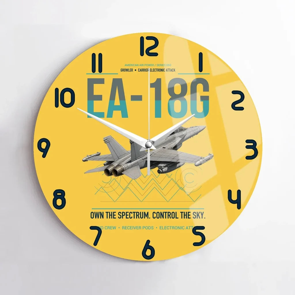 EA-18G Growler design on yellow no frame wall clock