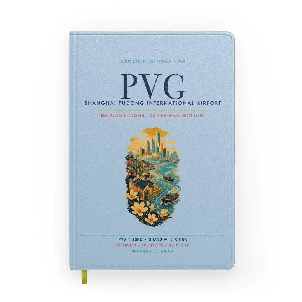 Shanghai Pudong International Airport (PVG) design on light blue notebook