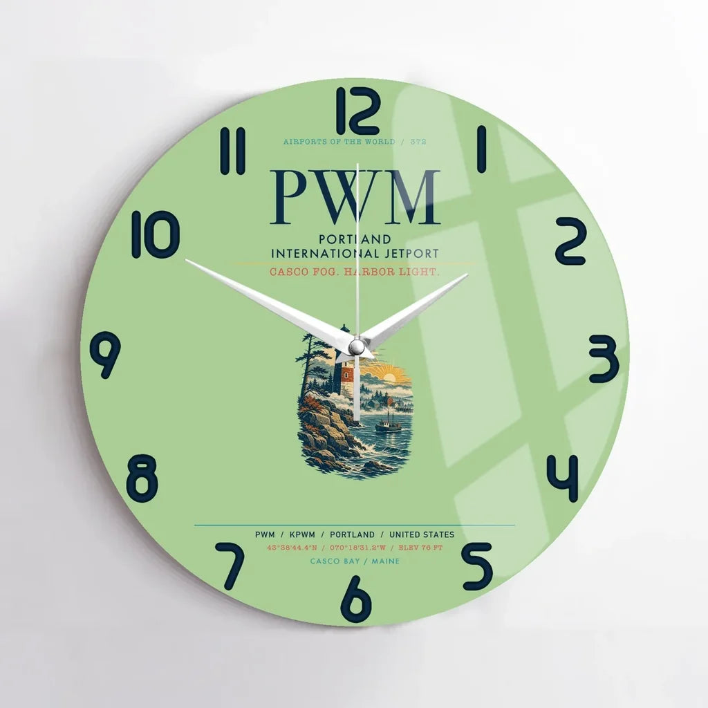Portland International Jetport (PWM) design on light green no frame wall clock