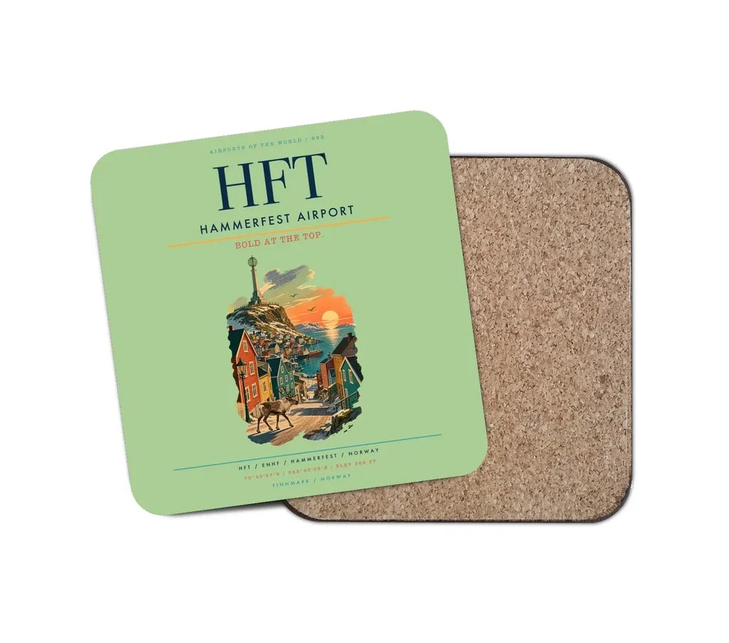 Hammerfest Airport (HFT) design on light green 1 piece coaster