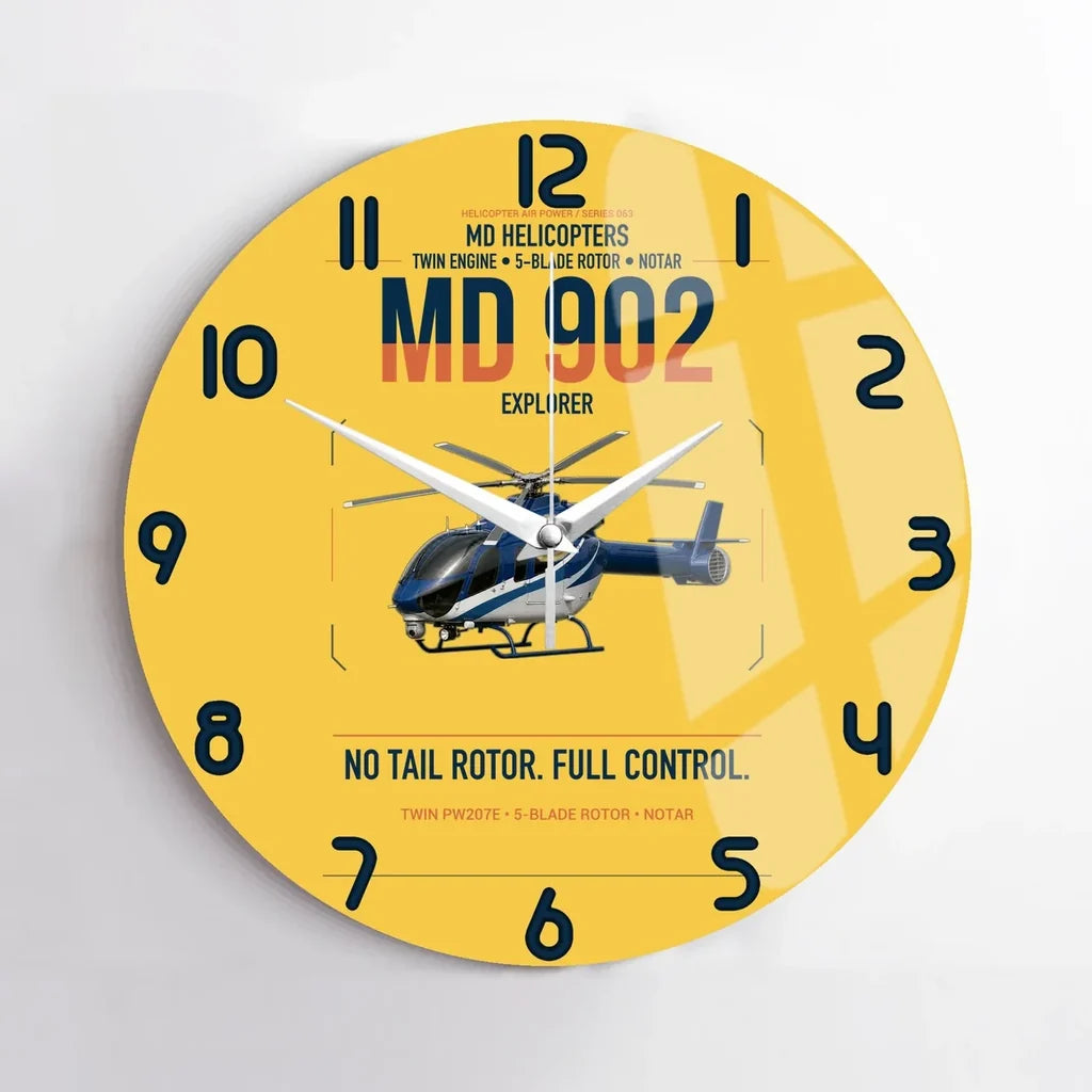 MD Helicopters MD 902 Explorer design on yellow no frame wall clock