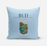 Thumbnail for Budapest Ferenc Liszt International Airport (BUD) design on light blue pillow