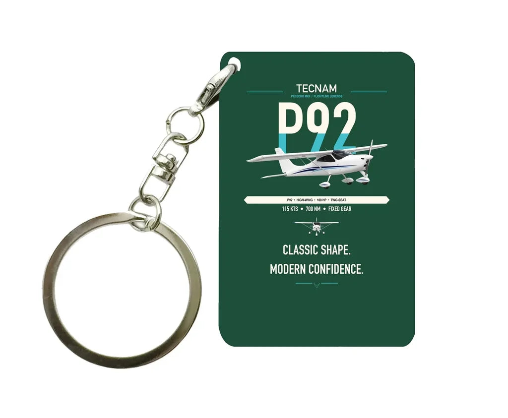 Tecnam P92 Echo MkII design on dark green designed key chain, double-side print