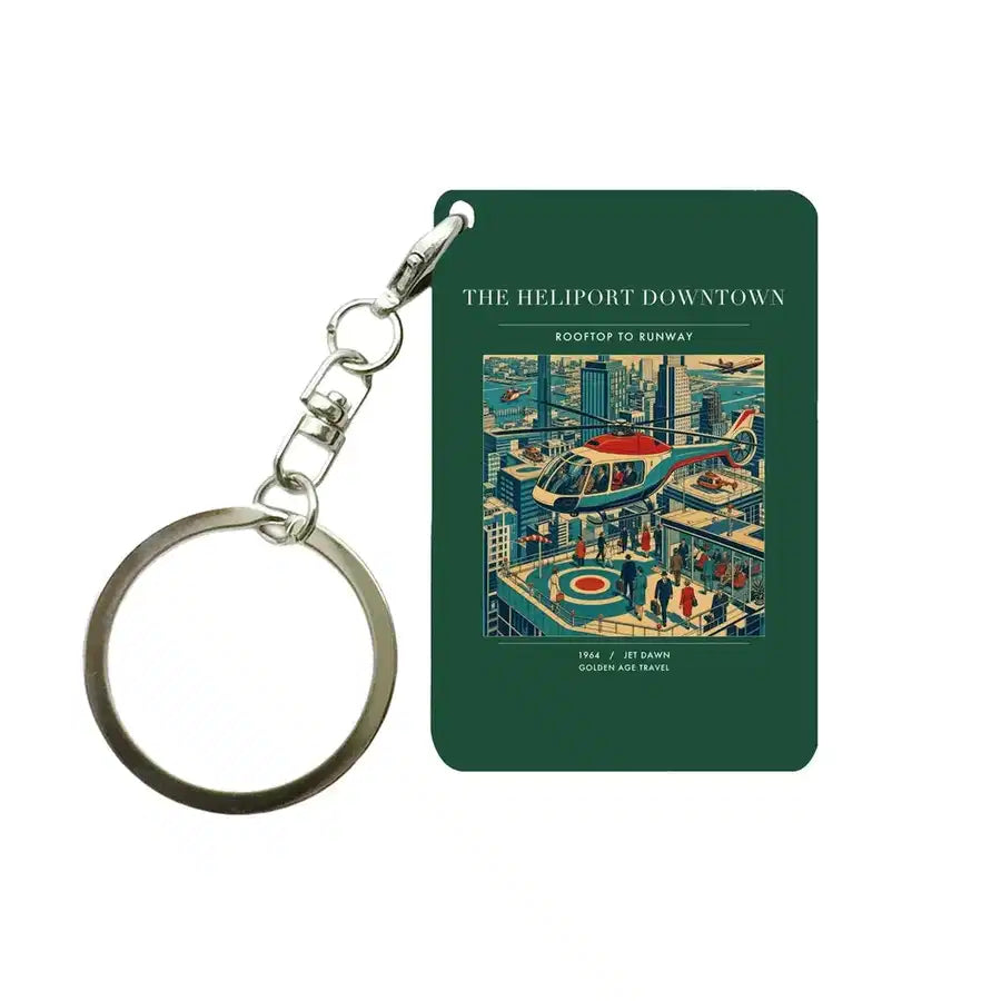 VINTAGE G4127 - The Heliport Downtown - Designed Key Chain design on darkgreen
