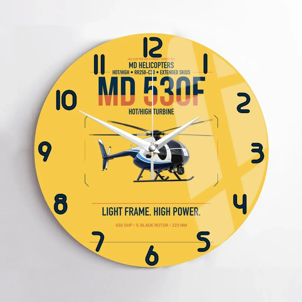 MD Helicopters MD 530F design on yellow no frame wall clock