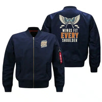 Thumbnail for SIGNAL 298 - Wings Fit Every Shoulder - Bomber Jacket design on blue bomber jacket