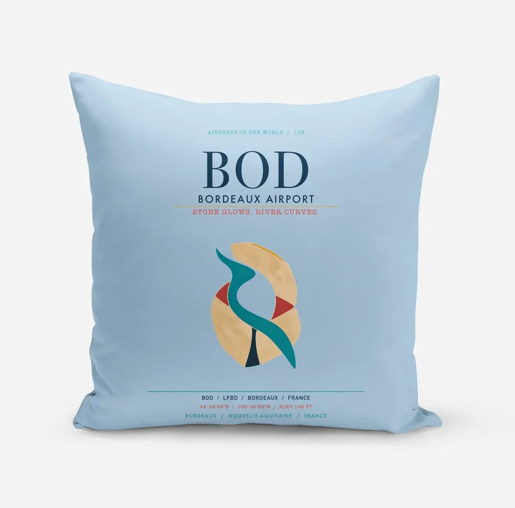 Bordeaux Airport (BOD) design on light blue pillow