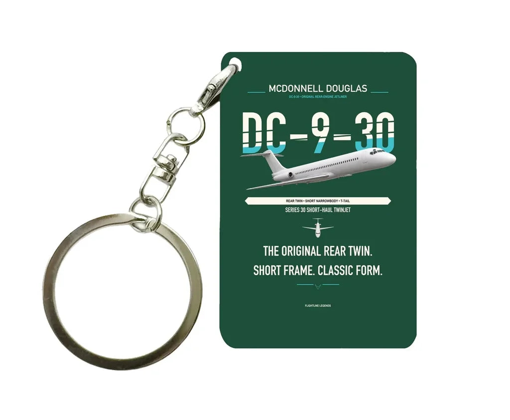 McDonnell Douglas DC-9-30 design on dark green designed key chain, double-side print