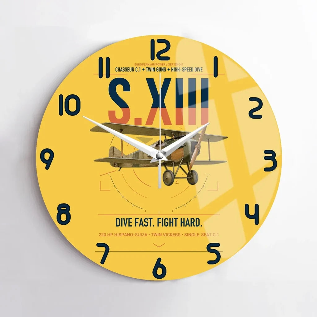 SPAD S.XIII C.1 design on yellow no frame wall clock