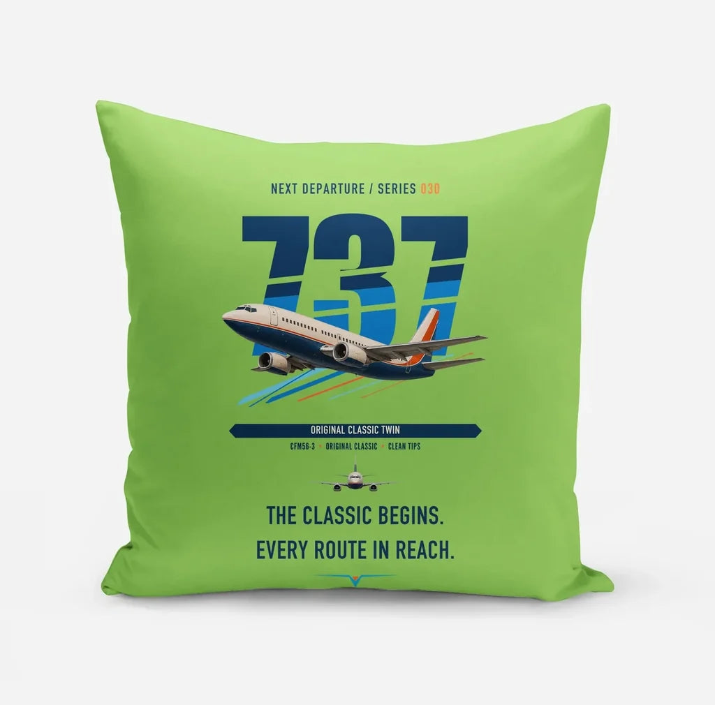 Boeing 737-300 Classic design on light green pillow