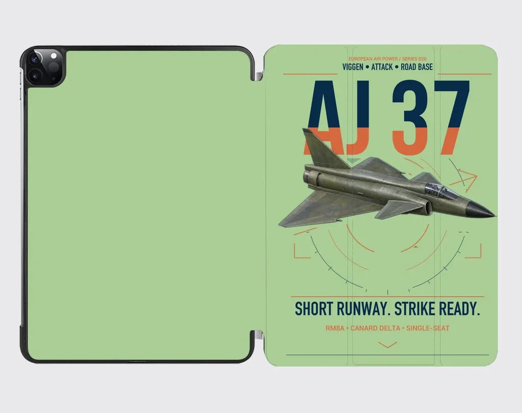 Saab AJ 37 Viggen design on light green ipad tablet case
