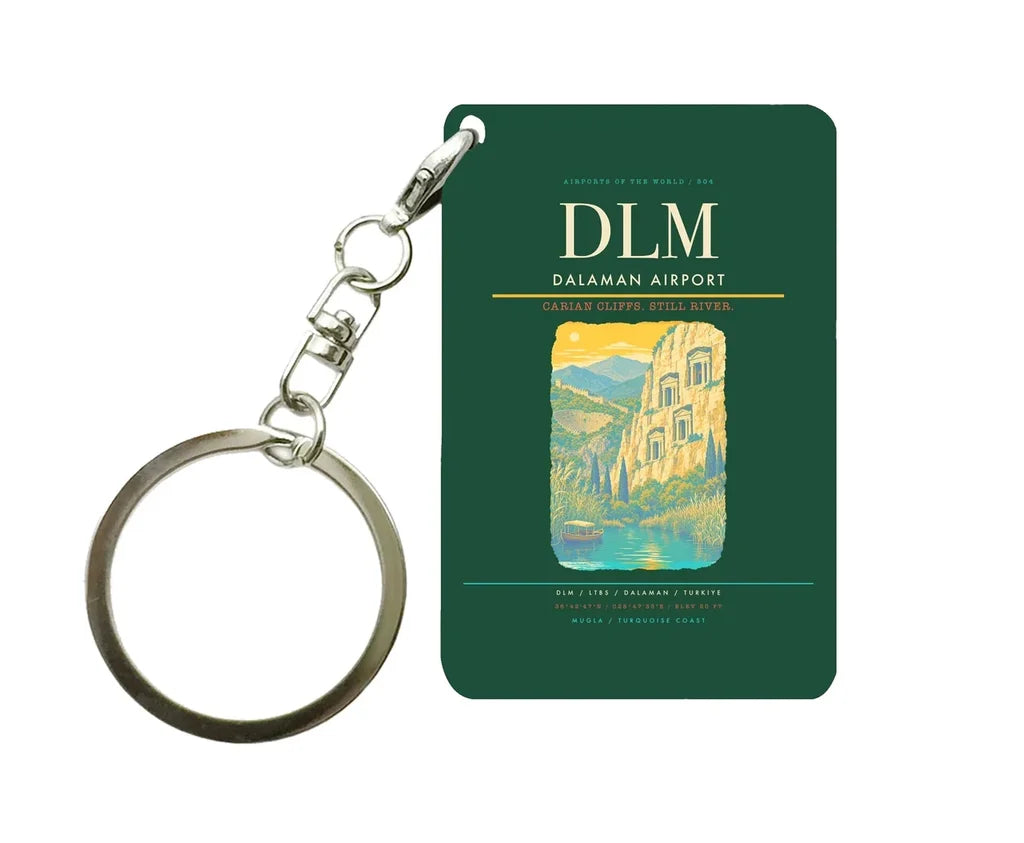 Dalaman Airport DLM Key Chain design on dark green key chain