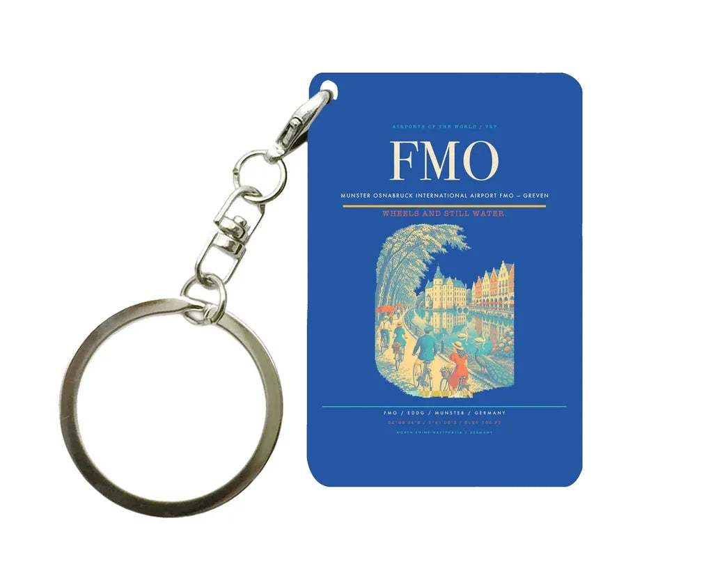 Munster Osnabruck International Airport (FMO) design on blue key chain