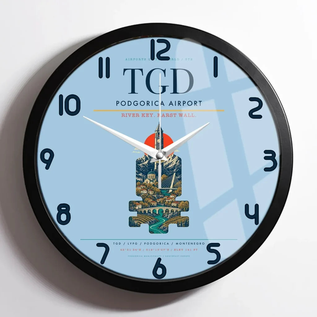 Podgorica Airport TGD Wall-Clock Framed - Light Blue