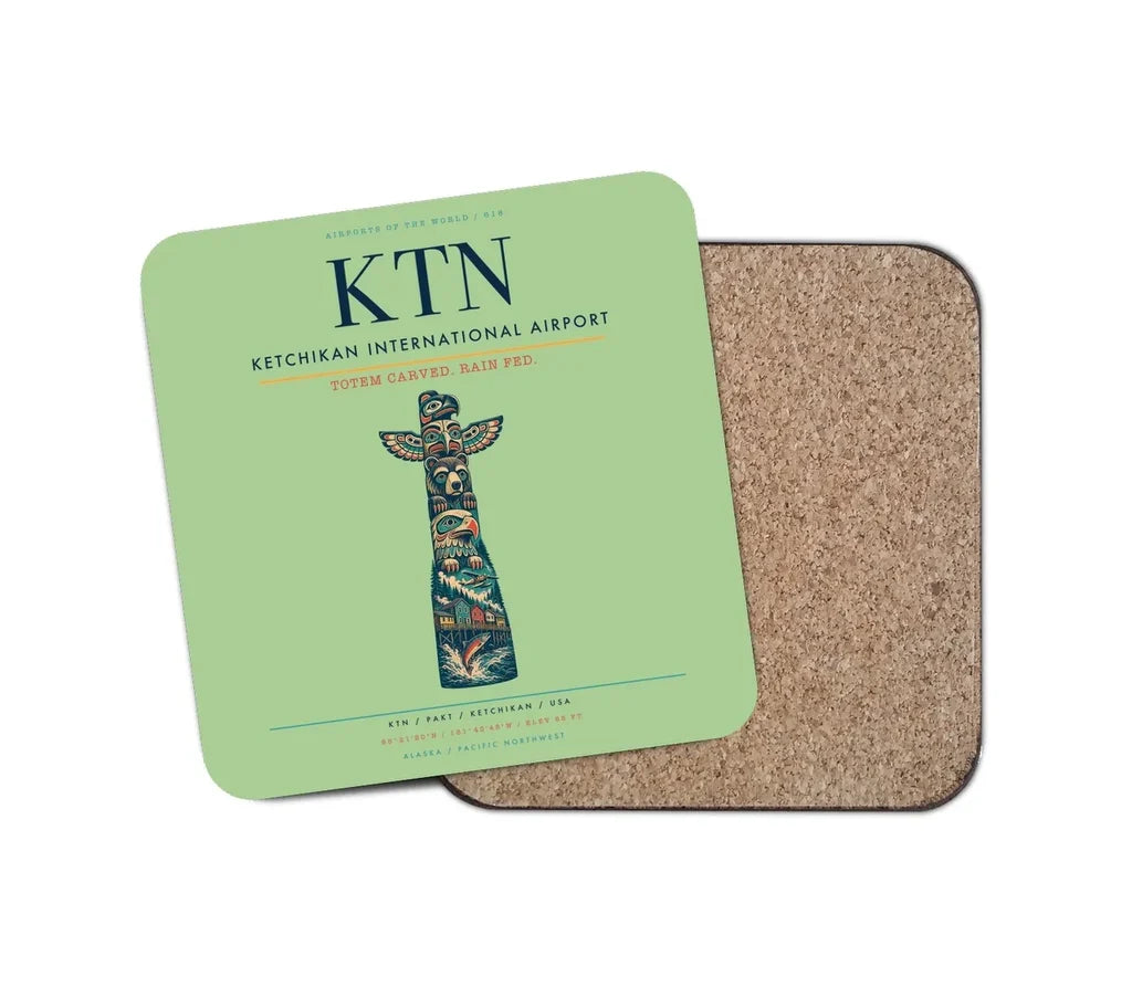 Ketchikan International Airport (KTN) design on light green 1 piece coaster