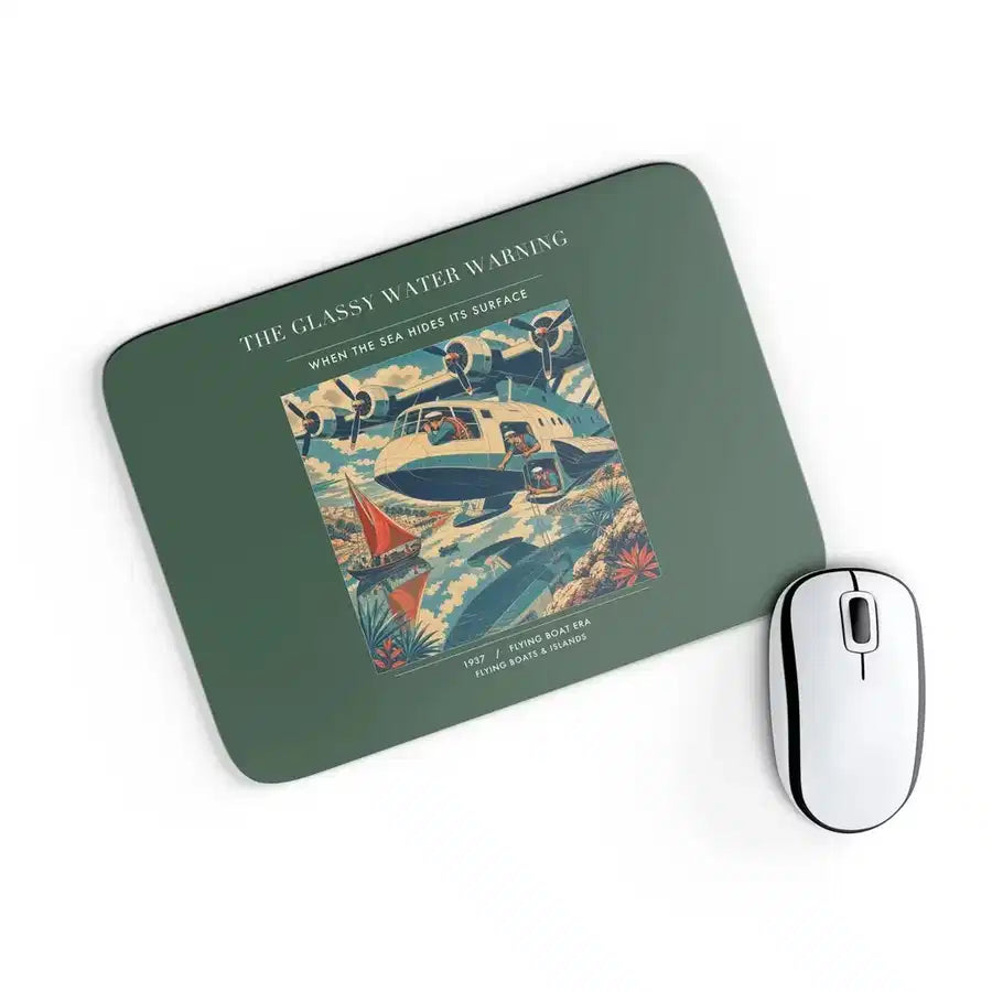 VINTAGE G4280 - The Glassy Water Warning - Designed Mouse Pads design on darkgreen rectangle