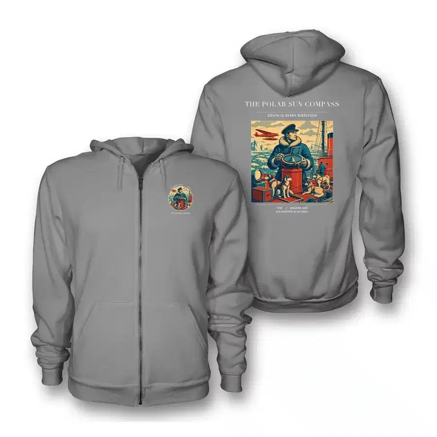 VINTAGE G4204 - The Polar Sun Compass - Premium Zipped Hoodie design on gray