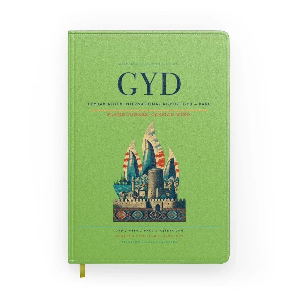 Heydar Aliyev International Airport (GYD) design on light green notebook