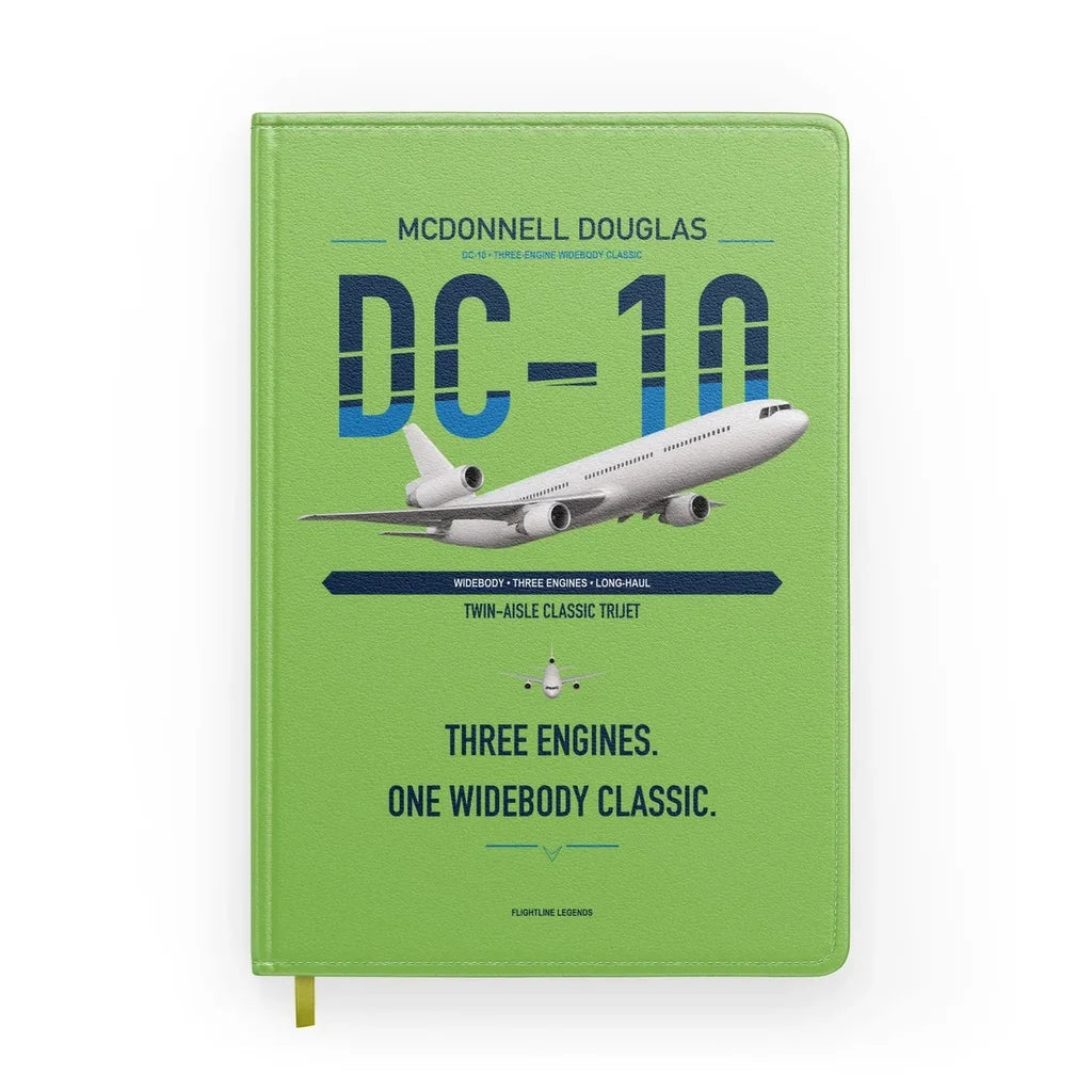 McDonnell Douglas DC-10 design on light green notebook