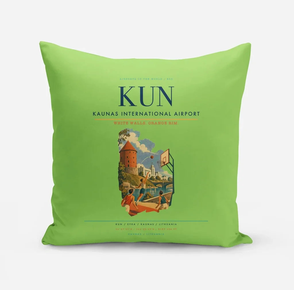 Kaunas International Airport (KUN) design on light green pillow