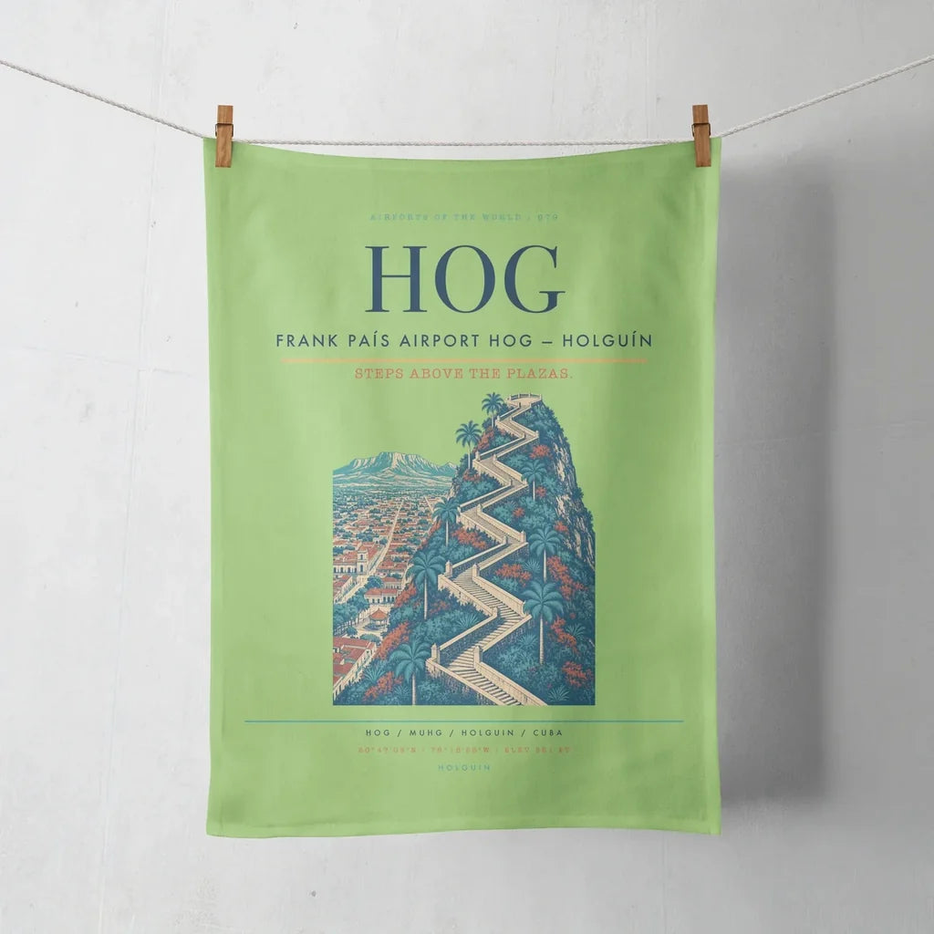 Frank País Airport (HOG) design on light green towel