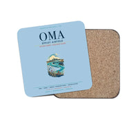 Thumbnail for Omaha Eppley Airfield (OMA) design on light blue 1 piece coaster