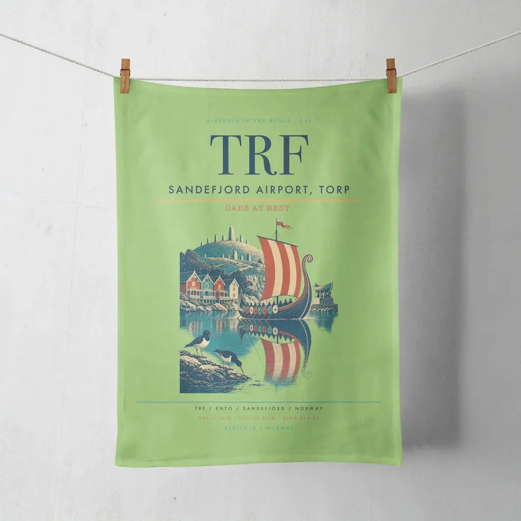 Sandefjord Airport, Torp (TRF) design on light green towel