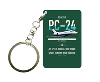 Thumbnail for Pilatus PC-24 design on dark green designed key chain, double-side print