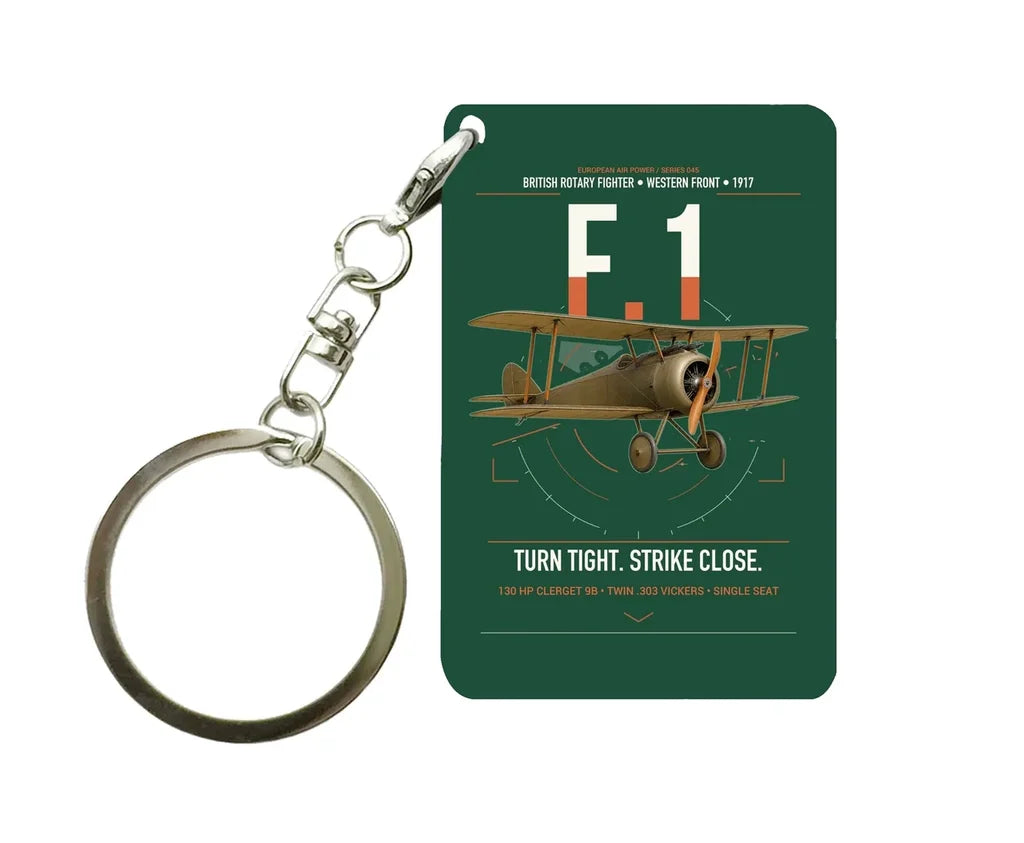 Sopwith Camel F.1 design on dark green designed key chain, double-side print