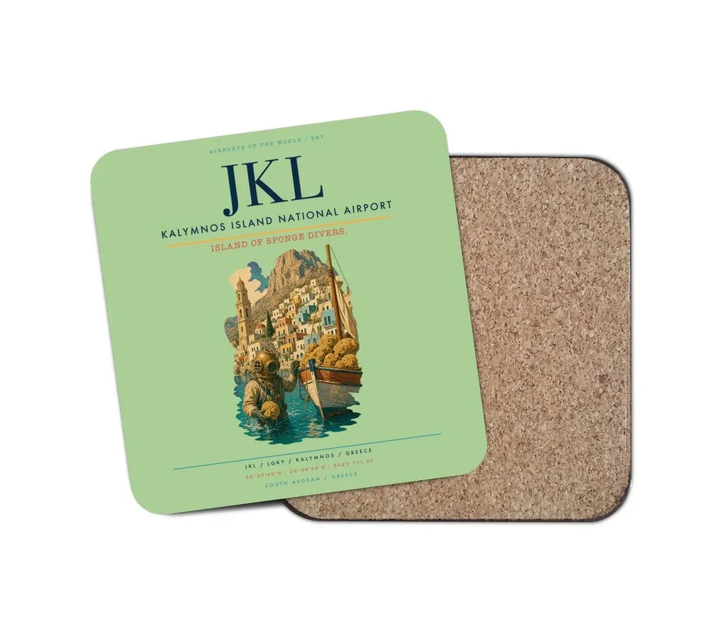 Kalymnos Island National Airport (JKL) design on light green 1 piece coaster