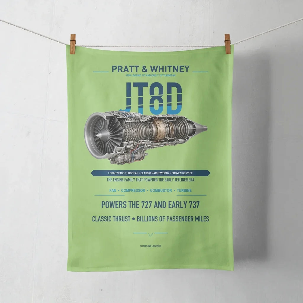 JT8D design on light green towel