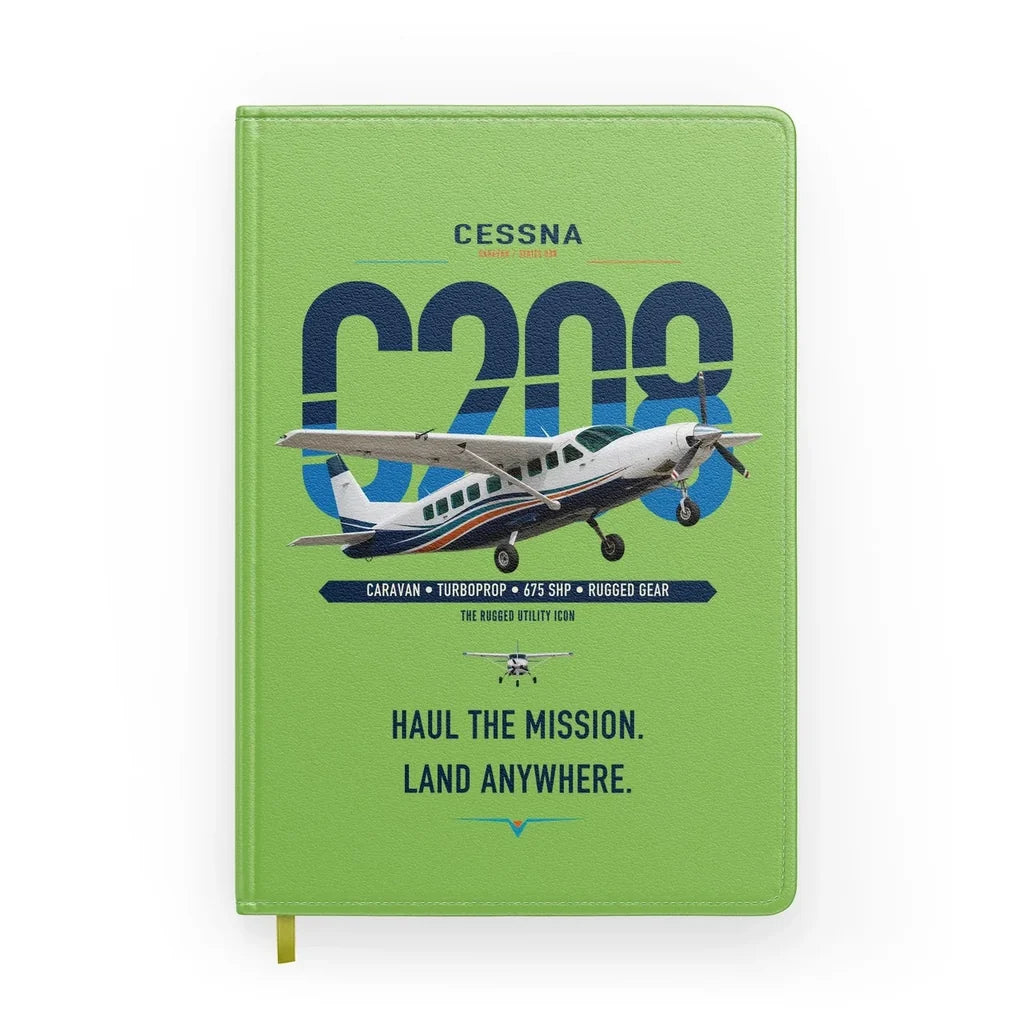 Cessna 208 Caravan design on light green notebook