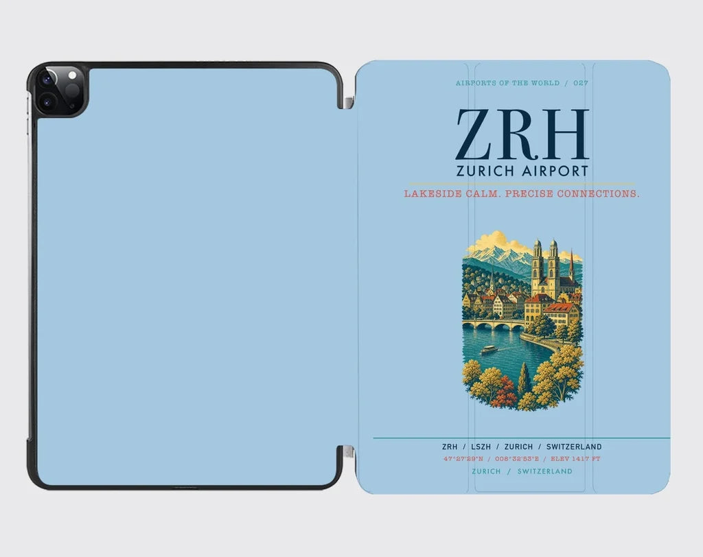 Zurich Airport (ZRH) design on light blue ipad tablet case