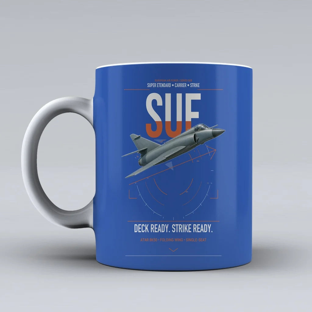 Dassault Super Étendard design on blue ceramic mug, double-side print